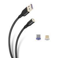 Cable Magnético 2 en 1/ USB a Micro/ USB y USB C / Tipo Cordón Negro 1 Metro