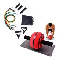 Set Rueda Abdominal Ab Wheel Mas Bandas Tubulares 11pcs 