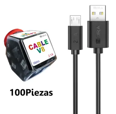 Cable USB a v8 2.1A x100 unds CAB242 Negro