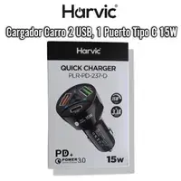 Cargador Carro 2 USB, 1 Puerto Tipo C 15W Harvic PD-237 Surtido